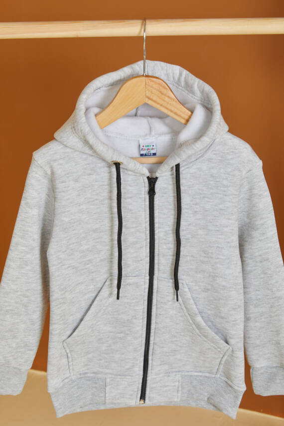 Erkek Çocuk Gri Fermuarlı sweatshirt - 26557 - 2