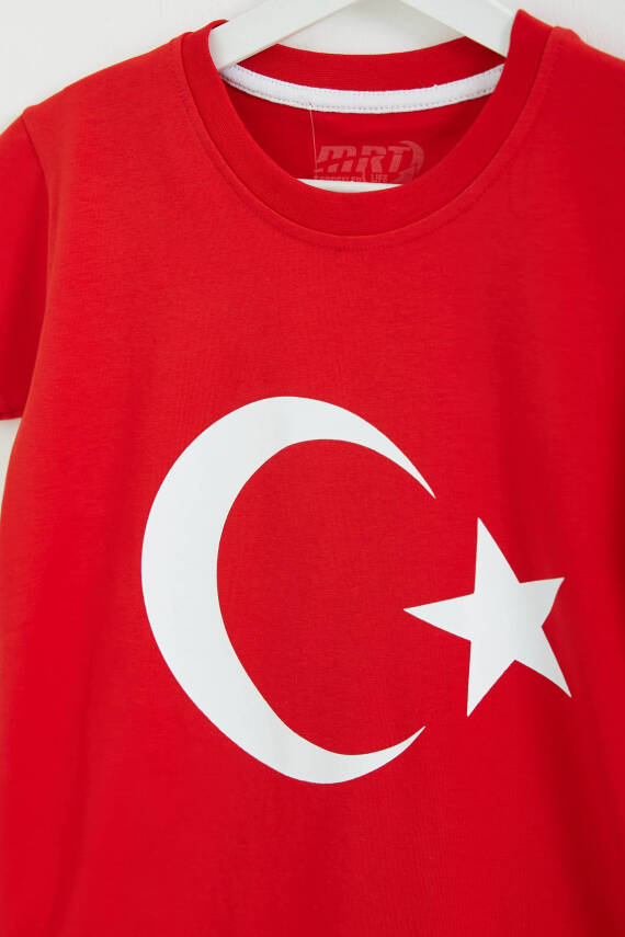 Erkek Çocuk Kirmizi Unisex Bisiklet Yaka Ay Yıldız Baskılı Kısa Kollu T-Shirt - 26846 - 2
