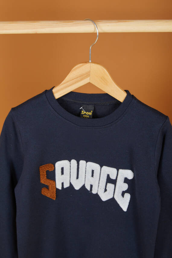 Erkek Çocuk Lacivert Nakışlı Sweatshirt - 26554 - 2