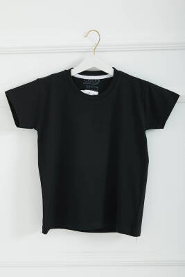 Erkek Çocuk Siyah Bisiklet Yaka Basic Kısa Kollu T-Shirt - 26845 
