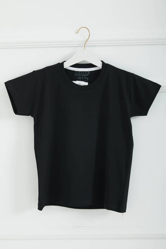 Erkek Çocuk Siyah Bisiklet Yaka Basic Kısa Kollu T-Shirt - 26845 - 1
