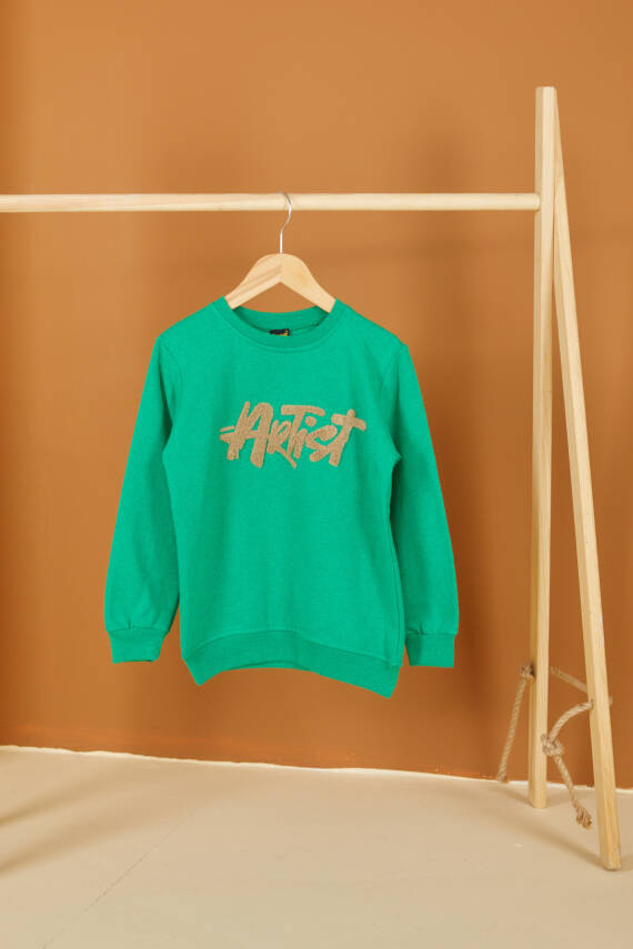Erkek Çocuk Yesil Nakışlı Sweatshirt - 26553 - 1
