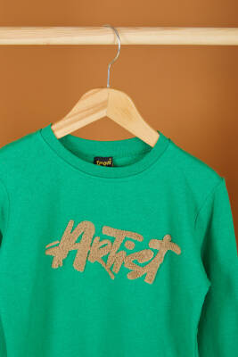 Erkek Çocuk Yesil Nakışlı Sweatshirt - 26553 - 2
