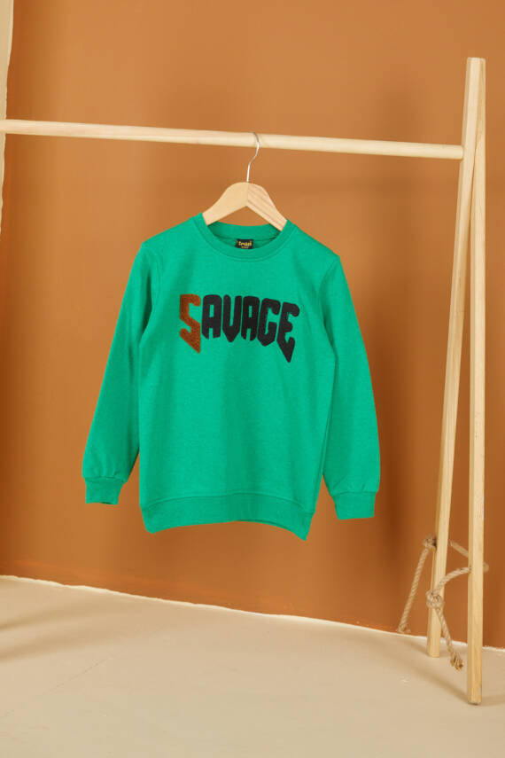 Erkek Çocuk Yesil Nakışlı Sweatshirt - 26554 - 1