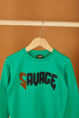 Erkek Çocuk Yesil Nakışlı Sweatshirt - 26554 - 2