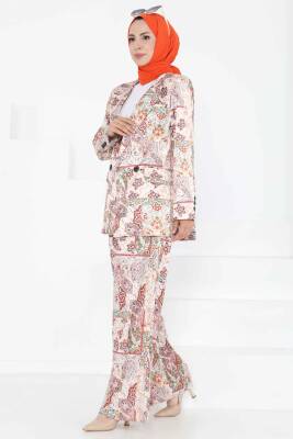 Etnik Desen Ceket Pantolon Takım Bej - 27251 - 4
