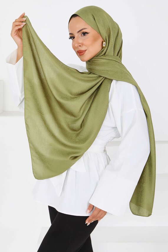 Etnik Monagram Şal Haki - 27592 - 1