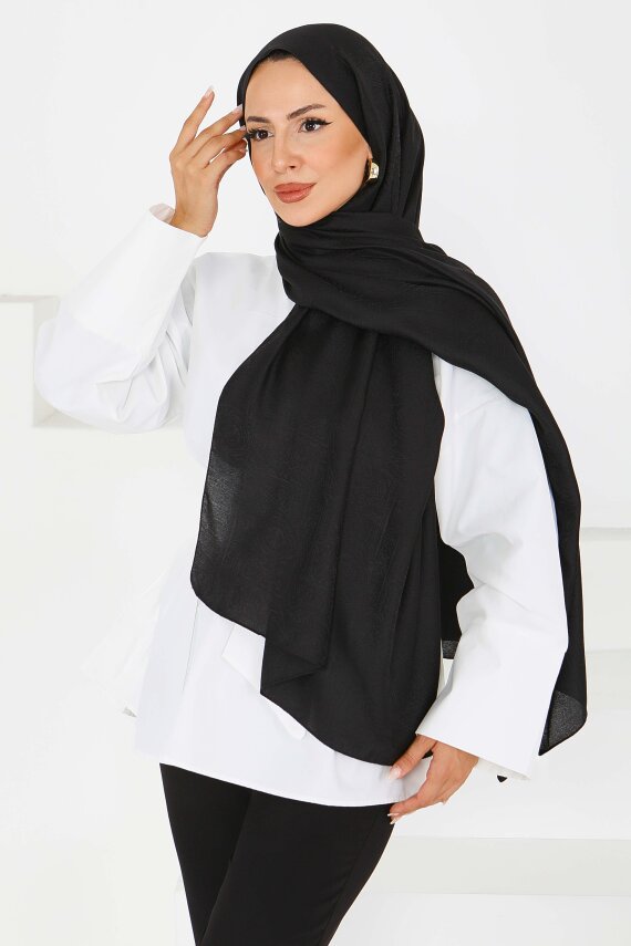 Etnik Monagram Şal Siyah - 27592 - 1