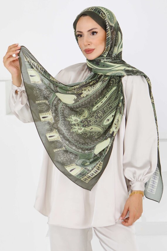 Etnik Pamuk Vual Desen Şal Haki - 27597 - 1