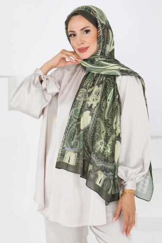 Etnik Pamuk Vual Desen Şal Haki - 27597 - 2
