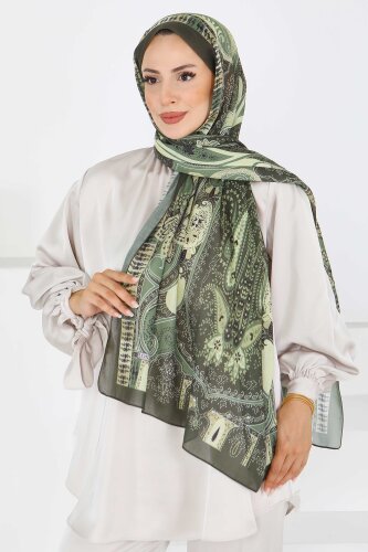 Etnik Pamuk Vual Desen Şal Haki - 27597 - 3