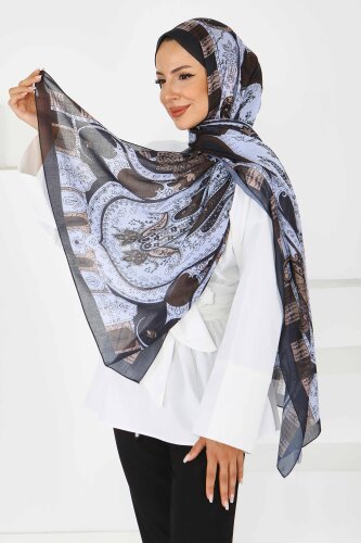 Etnik Pamuk Vual Desen Şal Indigo - 27597
