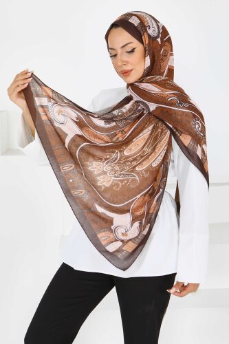 Etnik Pamuk Vual Desen Şal Kahve - 27597