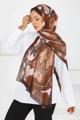 Etnik Pamuk Vual Desen Şal Kahve - 27597 - 4