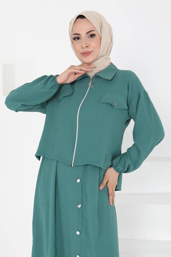 Fermuar Detay Elbise Takım Yesil - 27178 - 2