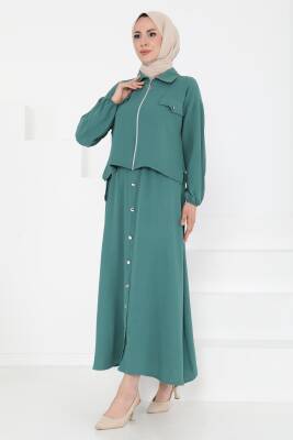 Fermuar Detay Elbise Takım Yesil - 27178 - 5