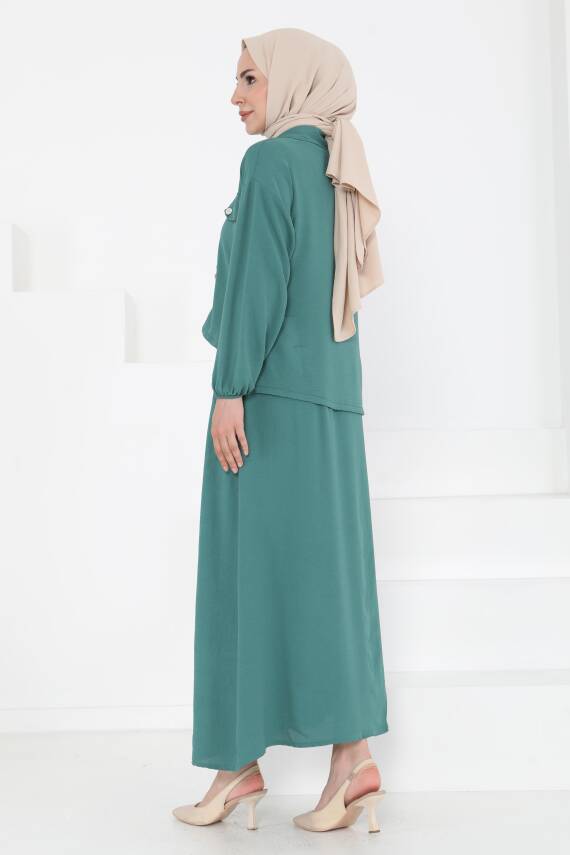 Fermuar Detay Elbise Takım Yesil - 27178 - 7
