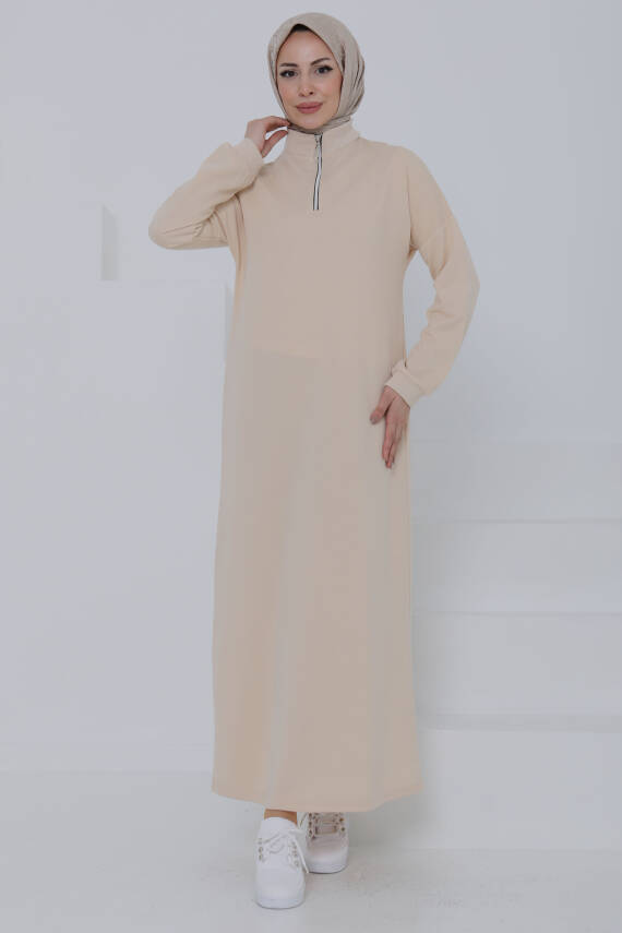 Fermuarlı Elbise Taş - 27046 - 1