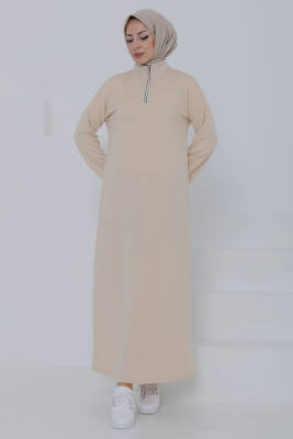 Fermuarlı Elbise Taş - 27046 - 4