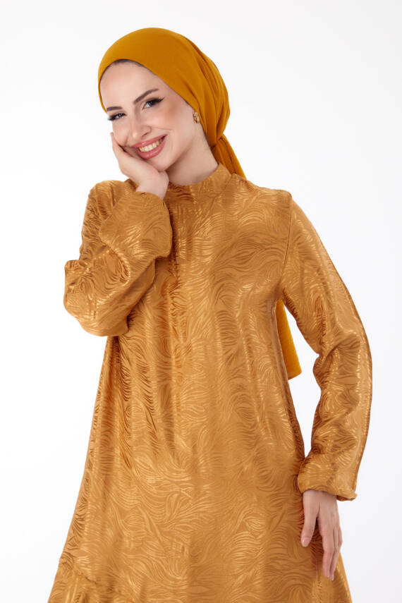 Fırfır Detaylı Elbise Hardal - 25602 - 2