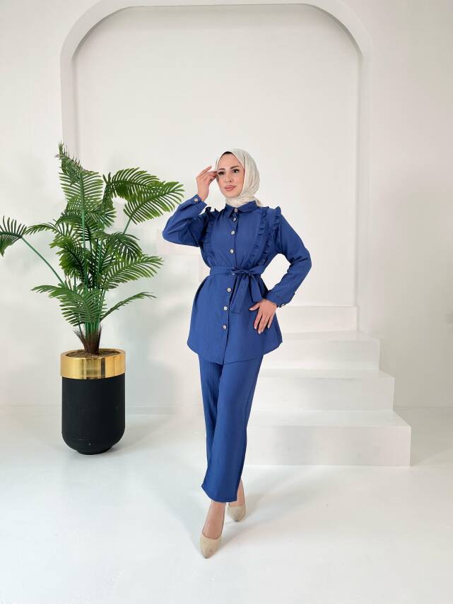 Fırfır Detaylı İkili Takım Indigo - 27003 - 1