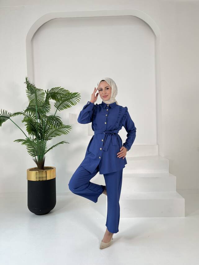 Fırfır Detaylı İkili Takım Indigo - 27003 - 5