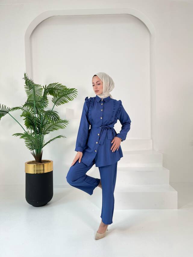 Fırfır Detaylı İkili Takım Indigo - 27003 - 7