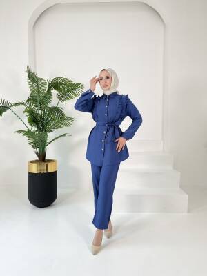 Fırfır Detaylı İkili Takım Indigo - 27003 - 13