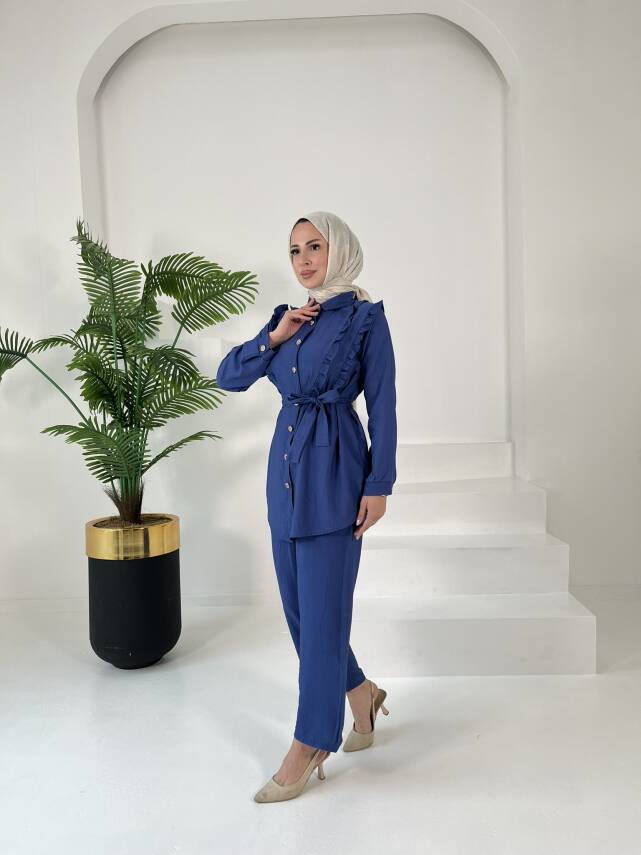 Fırfır Detaylı İkili Takım Indigo - 27003 - 15