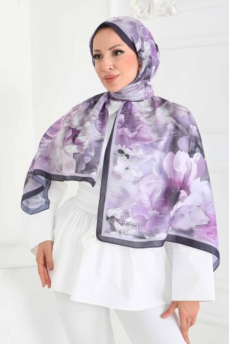 Floral Whisper Serisi Pamuk Şal Lila - 27853-LILA