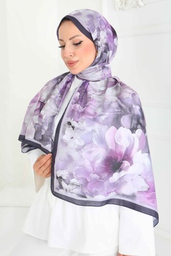 Floral Whisper Serisi Pamuk Şal Lila - 27853-LILA - 2