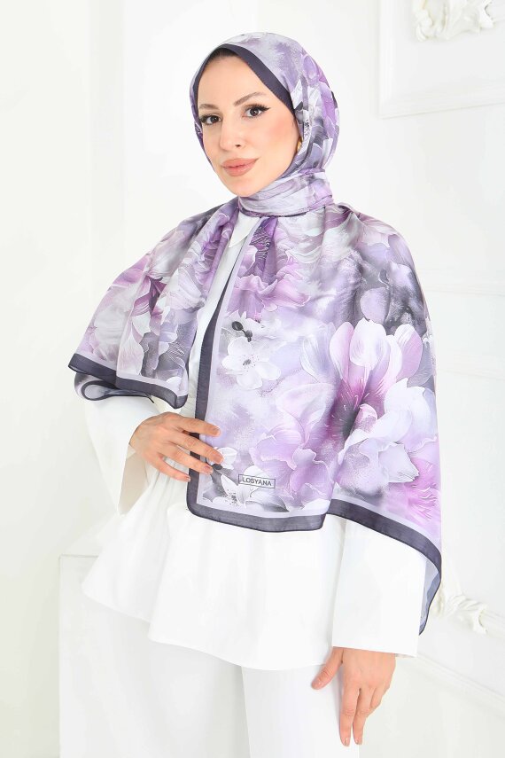 Floral Whisper Serisi Pamuk Şal Lila - 27853-LILA - 3