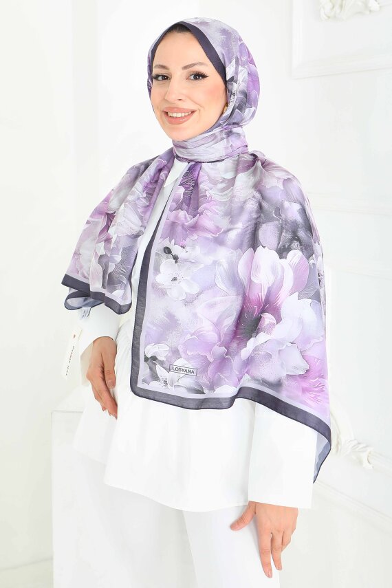 Floral Whisper Serisi Pamuk Şal Lila - 27853-LILA - 4