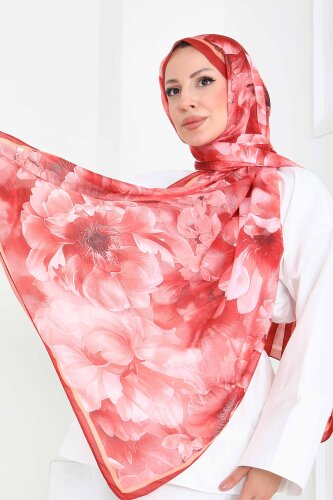 Floral Whisper Serisi Pamuk Şal Mercan - 27853-MERCAN - 3