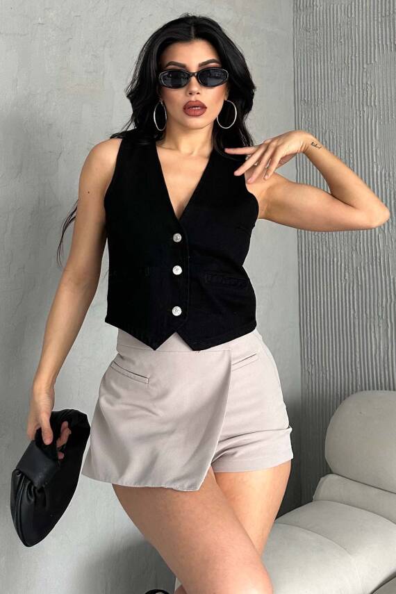 Flotalı Kot Yelek Siyah - 27300 - 3