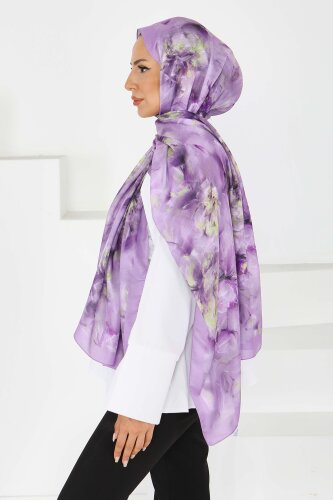 Flower Serisi Lotus Desenli Şal Lila - 27596 - 3