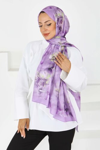 Flower Serisi Lotus Desenli Şal Lila - 27596 - 2