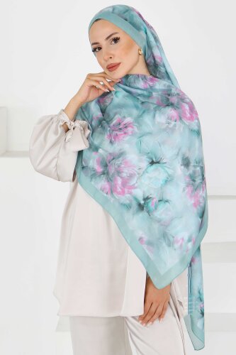 Flower Serisi Lotus Desenli Şal Mint - 27596