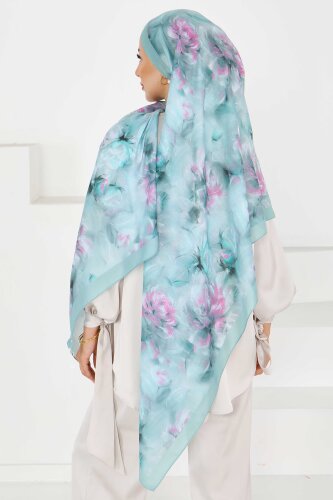 Flower Serisi Lotus Desenli Şal Mint - 27596 - 3