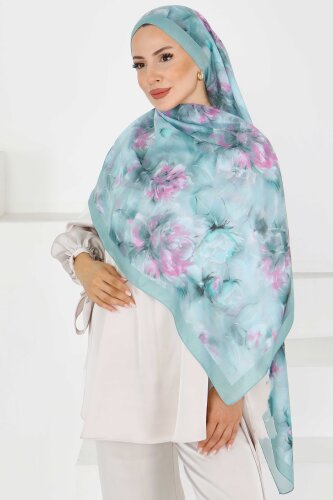 Flower Serisi Lotus Desenli Şal Mint - 27596 - 2