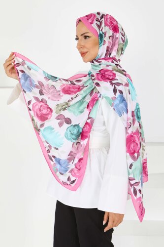 Flower Serisi Rose Lily Desenli Şal Fusya - 27594 - 2