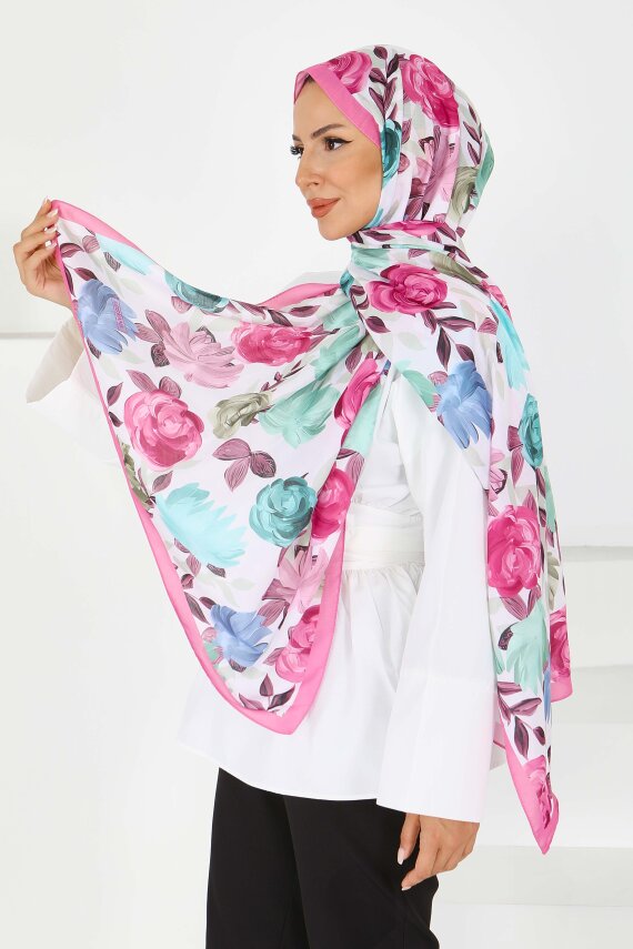 Flower Serisi Rose Lily Desenli Şal Fusya - 27594 - 2