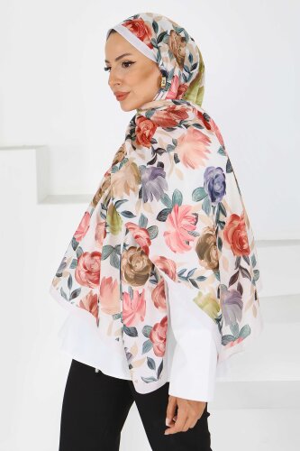 Flower Serisi Rose Lily Desenli Şal Krem - 27594 - 4