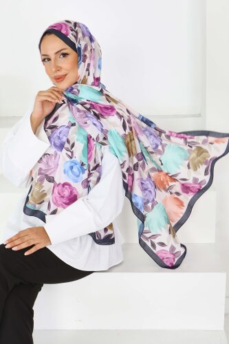 Flower Serisi Rose Lily Desenli Şal Siyah - 27594 - 2