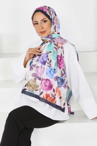 Flower Serisi Rose Lily Desenli Şal Siyah - 27594 - 3