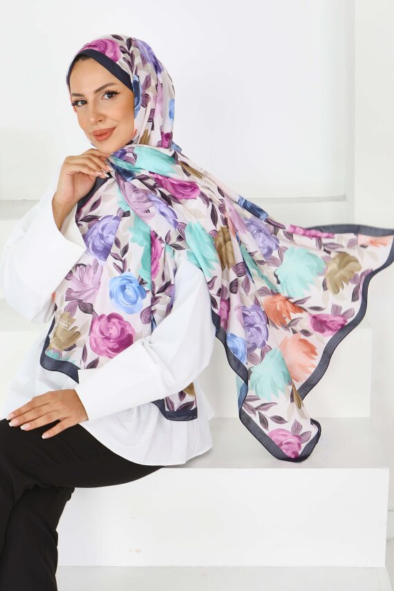 Flower Serisi Rose Lily Desenli Şal Siyah - 27594 - 2