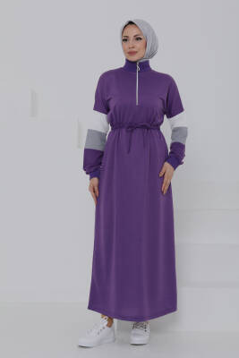 Garnili Fermuarlı Elbise Mor - 27047 