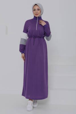 Garnili Fermuarlı Elbise Mor - 27047 - 2