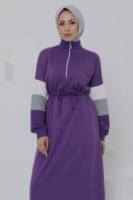 Garnili Fermuarlı Elbise Mor - 27047 - 4