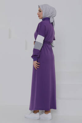 Garnili Fermuarlı Elbise Mor - 27047 - 6